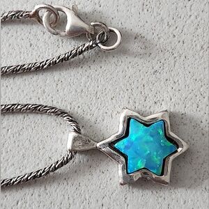 925 Sterling Silver Star Pendant Necklace with Blue Opal